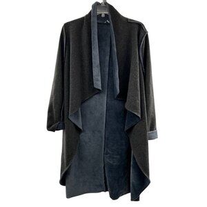 She+Sky Open Front Duster Jacket Fleece Line Collared Gray/Blue Size Small